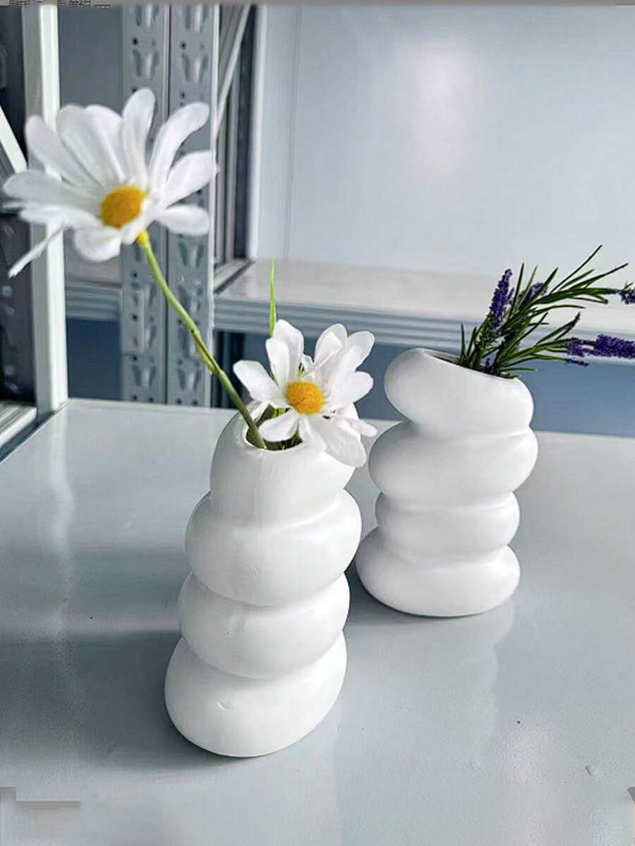 1pc Minimalist Plastic Vase, White Unbreakable Vase Suitable For Tulips, Roses And Other Flowers, Home Decor, Living Room, Dining Table Gift, Birthday, Graduation, Back To School, Room Decor, Stationery Supplies - B White Vase - View 1