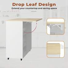 Kitchen Island With Drop Leaf, Rolling Kitchen Island Cart On Wheels With Storage, Microwave Cart With Pull Out Open Shelves And Drawer, Mobile Kitchen Storage Islands, White - 白色 - 查看 4