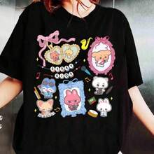 Camiseta con logo estampado - Top de manga corta y cuello redondo, confeccionado en 100% algodón, unisex, ideal para el verano, lavable, cómodo y apto para todas las estaciones. - Negro - Ver 8