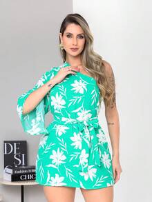 Duna Women's Crossbody Shorts Jumpsuit - Verde - Ver 4