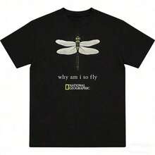 High-Quality[New Products Arrive With Great Power] National Geographic  With Dragonfly Graphic Tee Unisex T-Shirts For Summer Outings - 黑色 - 查看 12