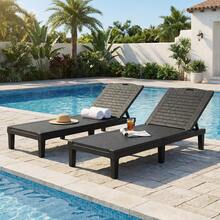 2PCS Outdoor PP Recliner Chairs Set, 5 Position Pool Lounge Chairs With Anti-Fading Sturdy Frame, Quick Assembly Folding Patio Furniture For Beach Lawn Black - A - 查看 5