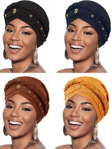 4/6 chiếc khăn xếp kiểu turban cho mũ đội đầu kiểu châu Phi, khăn trùm đầu đính hạt, mũ len. - màu sắc - Xem 8