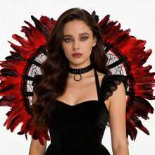 蕾丝披肩，万圣节服装配饰，化装舞会服装 - 紅色 - 查看 4