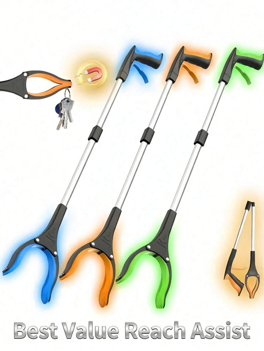 360° Rotatable Non-Slip Claw Gripper With Magnetic Reminder, Foldable Design For Outdoor Trash Collection And Home Cleaning, Heavy Duty Extended Handle Lightweight Suitable For Elderly And Wheelchair Users, Indoor And Outdoor Use