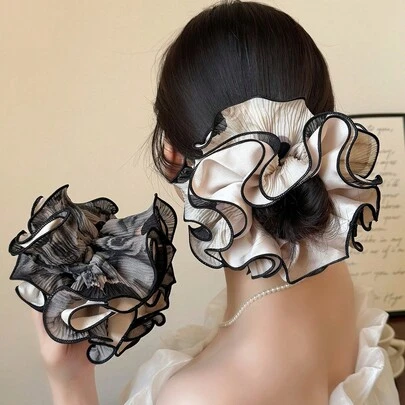 1pc/2pcs/4pcs French Chiffon Lace Bow Hair Scrunchies, Elegant Hair Ties Suitable For Daily Life, Vacation And Leisure, Solid Color Casual Polyester Hair Ties