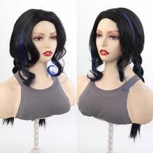 Tóc giả tổng hợp 24 inch, tóc giả cosplay Daria cho Halloween, tóc giả hóa trang tết đôi màu đen. - Màu dương cầm - Xem 5