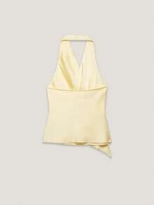 Top de satén con escote en V sexy para mujer, primavera/verano - amarillo ganso - Ver 2