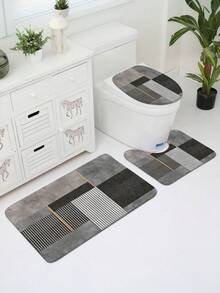 Bộ 1/3 thảm phòng tắm bằng vải flannel họa tiết hình học kiểu Ma-rốc cổ điển, mềm mại, thấm hút tốt và chống trơn trượt, bao gồm cả tấm phủ nắp bồn cầu, thảm chữ U cho bồn cầu và thảm trải sàn phòng tắm - Chất liệu: Flannel + Polyester, có thể giặt, thích hợp cho phòng tắm, khu vực tắm vòi sen, bàn trang điểm, phòng khách, lối vào, trang trí nhà cửa, đa năng, bền bỉ suốt bốn mùa. - A - Xem 3