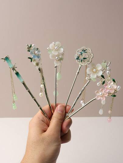 Hanfu Headwear Hairpin, New Chinese Style Coiled Hair Hairpin, Step Swaying Tassel Hairpin, Ancient Style Horse Face Skirt Accessories, High-End Feeling,Valentine's Day Couples As A Gift, Bun Extension, Pins For Hair, Hair Styling Pins, Hair Accessories For Women