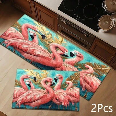 2D Pink Flamingo Print Rug, Soft & Durable Washable Floor Mat For Entryway, Porch, Indoor - Living Room, Bathroom, Bedroom, Game Room, Laundry Room, Dorm Decor