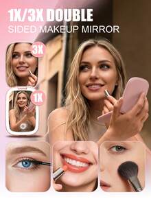 Espejo de maquillaje con luz y aumento 1X/3X de 3 modos de temperatura de color, espejo de maquillaje LED portátil y mini, adecuado para bolso, esencial de viaje para mujeres, regalo de Navidad - Multicolor - Ver 2