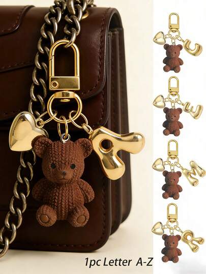 Gold Bubble Letter A-Z Keychain, Cute Letter Pendant With Heart Bow, Shiny Metal Letter Keychain, Personalized Bag Charm, Handbag Backpack Key Chain Accessory, Suitable For Daily Use, Travel, School, Shopping, Gift For Girls, Teens, Women, Friends, Great For Valentine's Day, Birthday, Christmas, Holidays