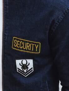 Men's Hoodless Bomber Jacket With Zip Closure, Patches And Wear Marks, Drawstring Closure, Exterior Pockets, Slim Fit, And Detailed Trim On The Sleeves And Placket. - Blue - View 5