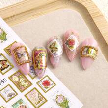 复古做旧镀金雕花相框美甲贴纸，可爱卡通蝴蝶和蘑菇美甲贴纸装饰，防水一次性美甲贴，玫瑰相框花朵美甲贴纸 - 彩色 - 查看 7