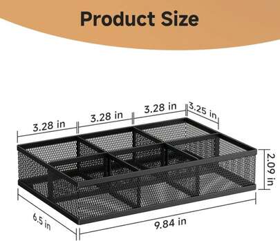 Volmop Tea Bag Organizer 6 Grids. Mesh Tea Bag Holder With Handle, Teabag Holder, Tea Station Organizer For Countertop, Pantry, Kitchen, Cabinet - Black