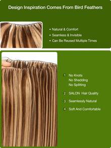 Extensiones de Cabello con Punta de Pluma Invisible, Extensiones de Cabello Humano No-Remy con Línea de Pesca Natural Invisible para Coser y Micro Loop, Adecuadas para Todas las Mujeres y Etnias, Volumen y Brillo de Grado de Salón, Accesorio de Cabello Versátil - Multicolor - Ver 7