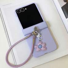 奢华黑灰渐变手机壳，带挂绳，防摔后盖，适用于三星 Galaxy Z Flip 5、Z Flip 6、Z Flip 4、Z Flip 3 - 淡紫色 - 查看 2