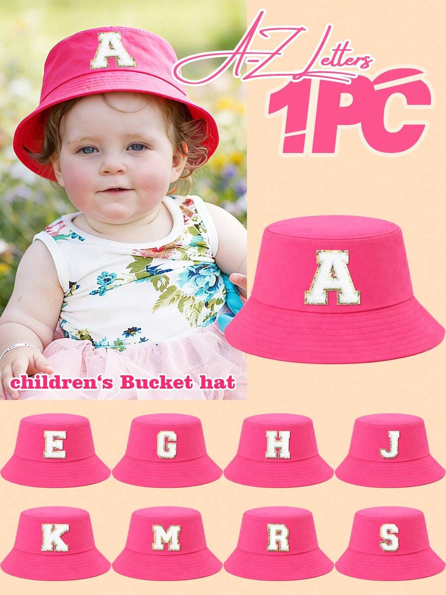 1 chiếc mũ chống nắng mùa xuân/hè cho trẻ em, mũ tai bèo chữ A-Z đính sequin màu hồng cánh sen dễ thương cho bé gái, thích hợp làm quà tặng. - Màu Hồng Tươi - Xem 1
