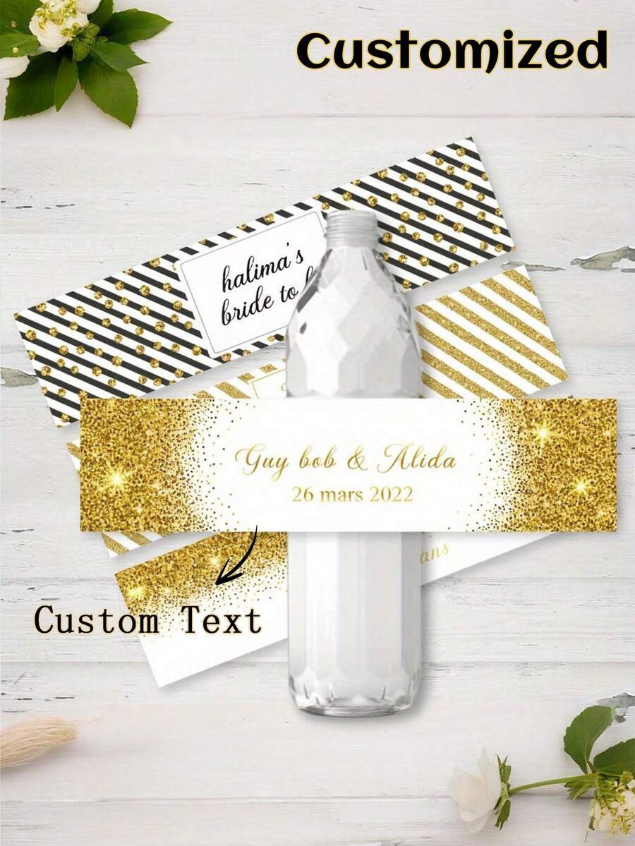 1pc/5pcs Custom Bottle Stickers, Personalized With Names And Dates, Perfect For Weddings, Ceremonies, Parties, Birthdays, Baptisms - High-Quality Paper Material, High-Quality Tear-Resistant Custom Stickers, Cute Stickers. - Multicolor - View 1
