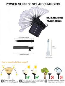 Solar Outdoor Garden Lights String,Water Drop Crystal String Lights,5M 20 Leds/7M 50 Leds 8 Modes Waterproof Fairy Light For Outdoor Patio Yard Party Holiday Christmas Tree,Home,Lawn,Wedding,Balcony,Camping Decor (Multicolor/Warm White/White) - Solar String Lights - Water Droplet Decorations - View 11