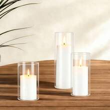 Pillar Candles And Glass Vases Set 24 Pcs, Clear Cylinder Hurricane Candle Holders For Wedding Centerpieces, Tall Vase For Table Decor, Wedding Party, Thanksgiving,White (2.56" X 4.7",5.9",7.9") - 4.7, 6, 8inch 24 pcs - 查看 1