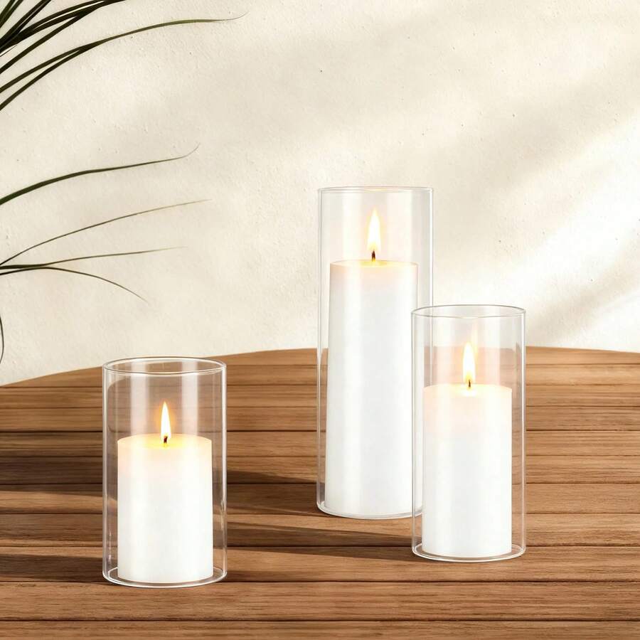 Pillar Candles And Glass Vases Set 24 Pcs, Clear Cylinder Hurricane Candle Holders For Wedding Centerpieces, Tall Vase For Table Decor, Wedding Party, Thanksgiving,White (2.56" X 4.7",5.9",7.9") - 4.7, 6, 8inch 24 pcs - 查看 1