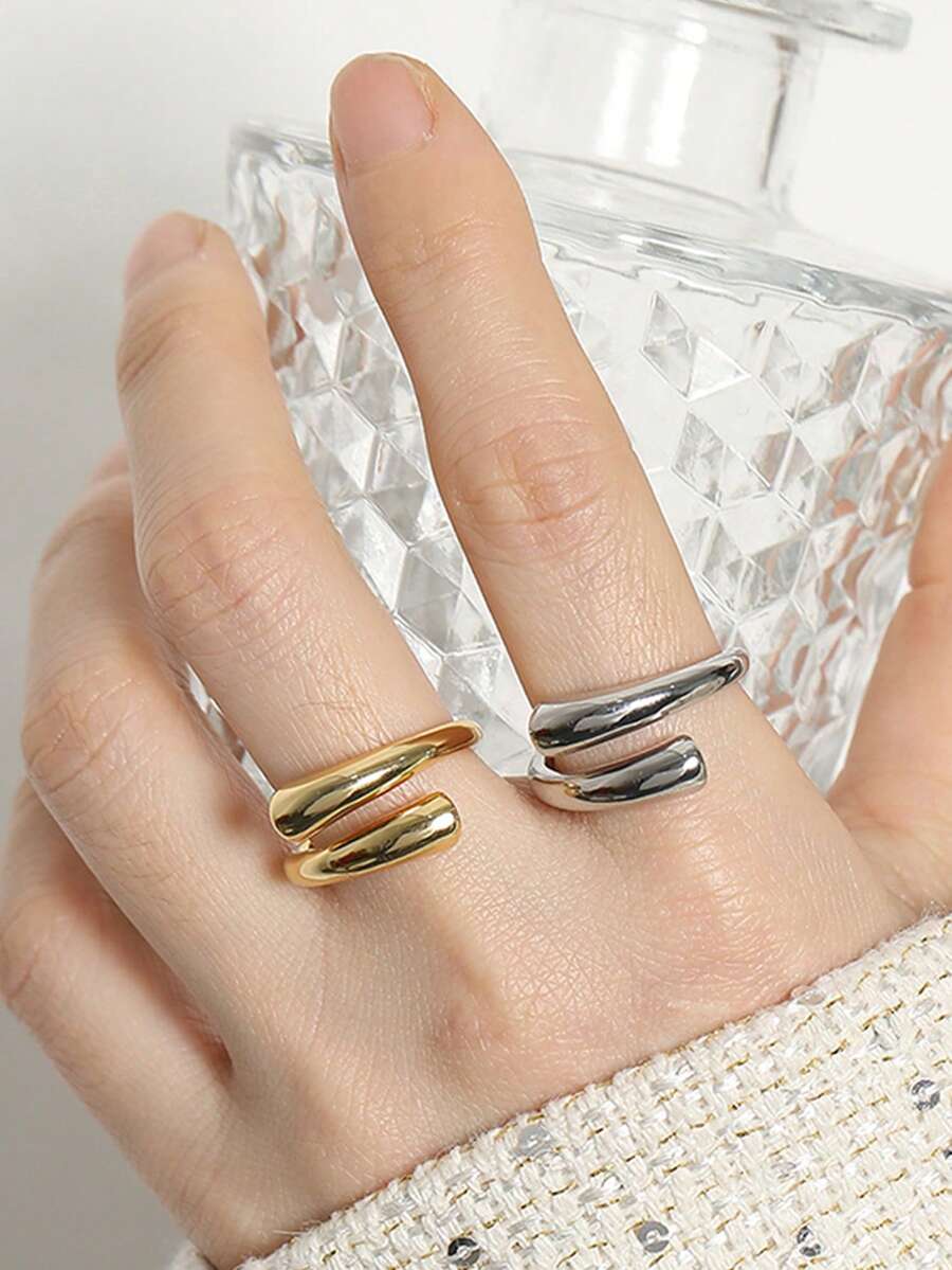 1 chiếc nhẫn thiết kế đường nét bất đối xứng, nhẫn hợp kim tối giản, phù hợp cho nữ giới đeo hàng ngày, dự tiệc và đi chơi. - nhẫn - Xem 1