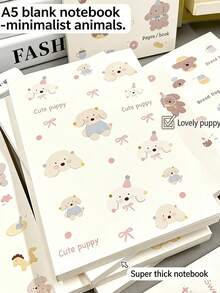 1pc A5 Blank Notebook, Minimalist Animal Design, Cute "Moo Moo" Pattern, Thick Student Drawing/Note-Taking Book - A5 blank - View 8