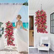 1pc 5.9ft Artificial Bougainvillea Wreath, Faux Silk Bougainvillea Vine, Long Stem Fake Bougainvillea Wreath, Suitable For Dining Table Decor, Table Runner, Wedding Arch, Wall Decoration - Rose - View 6
