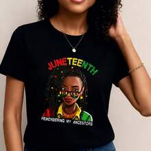 Camiseta de Mujer  Estampada para el Festival de Junio- 1pcs, 180Gsm, 100% Cotton - Negro - Ver 1