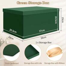 Storage Box, Green Storage Boxes With Lids 38 X 28 X 19 Cm Large Storage Box With Ribbon Cardboard Storage Boxes For Home Bedroom Living Room Office School - A - View 2