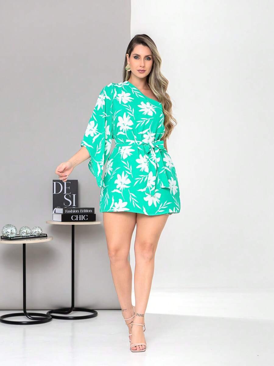 Duna Women's Crossbody Shorts Jumpsuit - Verde - Ver 1