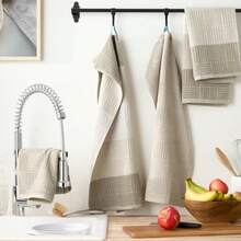 TOWN and COUNTRY BASICS - Juego de 4 Toallas de Cocina de Rizo Antimicrobiano absorbentes 100% algodón Lavable a máquina Beige 16 x 28 Pulgadas - Gris - Ver 2