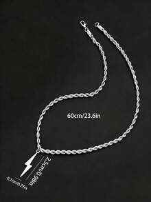 高品质银色闪电吊坠项链，不锈钢简约男女通用时尚首饰，适合日常和户外佩戴 - 銀色 - 查看 5