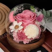 Transparent Glass Dome With Wooden Base, Decorative Display Case, Round Clear Glass Dome For Floral Preservation, DIY Glass Dome, Suitable For Home And Office Decor, Ideal For Halloween And Christmas Decoration - Multicolor - View 2