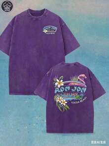 1pcs(230 Pure Cotton T-Shirt) Men's T-Shirt, Surf Shop Graphic T - Shirt,Street Style-HD07180gcamiseta Para Hombre,Funny Graphic Tees,Men's Clothing - 紫色 - 查看 4