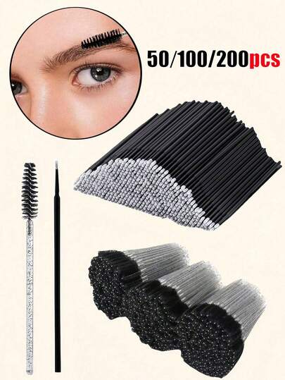 50/150/200pcs Lint-Free Micro Lip Gloss Brushes, Disposable Mascara Wands For Eyelashes, Teeth, Nails, Eyeliner And Personal Care