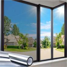 1Roll One Way Privacy Window Film With Tool Window Tint For Home Film See Out Not In Heat Control Sun Blocking Mirror Reflective Anti UV Covering For Home Office - Silver - View 1