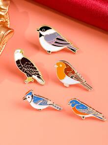 1/5pcs Cartoon Colorful Bird Brooch Set, Cute Eagle, Magpie, Small Bird Enamel Badge Pin, Unique Accessory For Bag, Gift, Holiday - Multicolor - View 1