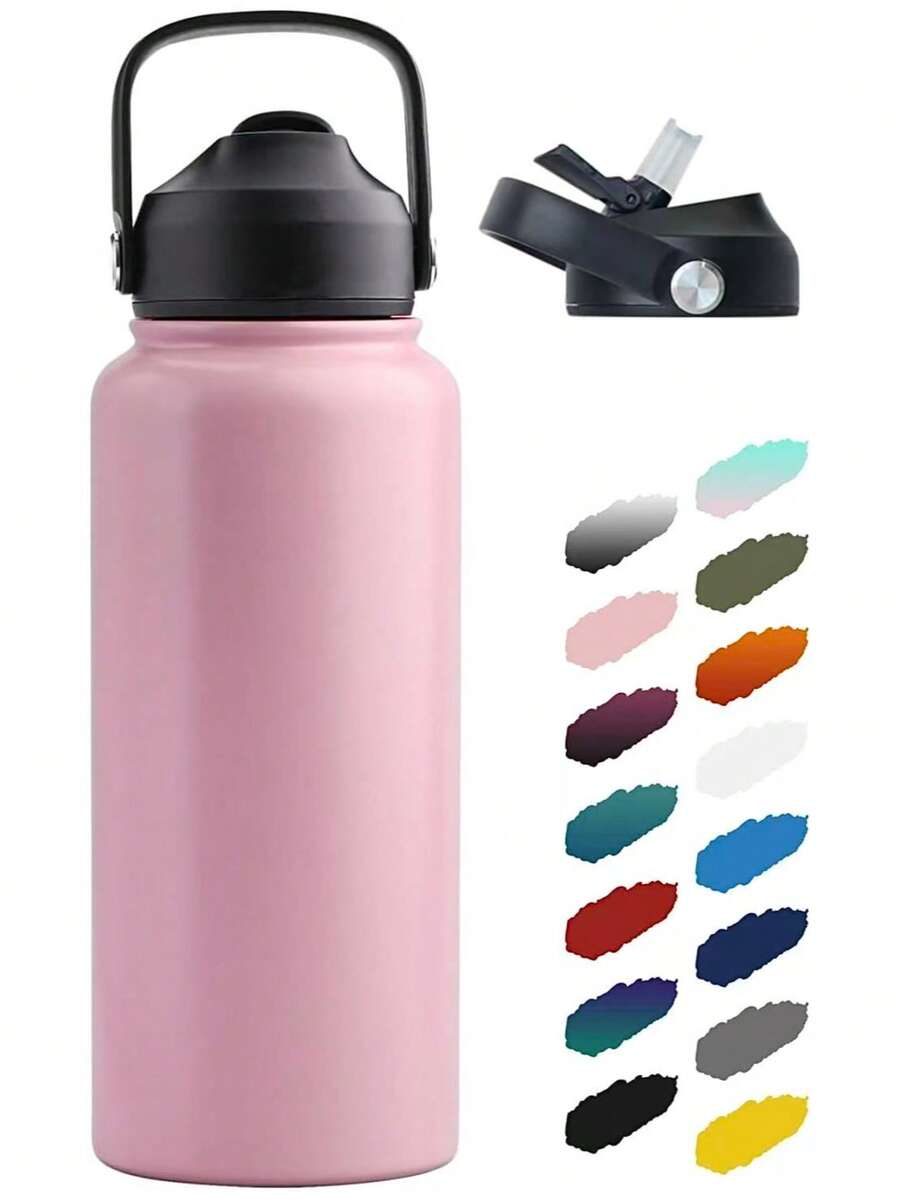 1个20盎司不锈钢保温水瓶，宽口双层真空设计，硅胶吸管，防汗防漏，适合旅行 - 彩色 - 查看 1