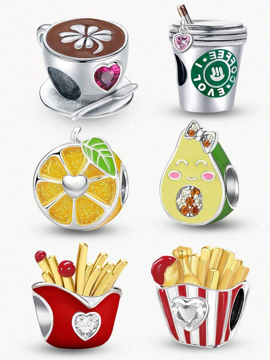 1pc Fashion Fried Chicken & French Fries Pendant, Suitable For Women Bracelet/Bangle DIY Jewelry Making And Daily Outfit Decoration, Ideal Gift For Girls - Silver - View 1