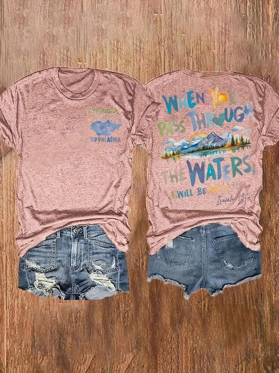 Nueva camiseta de moda para primavera y verano para chicas con estampado de letras, cuello redondo, top casual de manga corta para mujer, ropa de mujer. - rosa - Ver 1