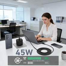 EU Plug Type C E F (220-240V) Fast Charging Desktop Charging Station Genuine Samsung EP-T4511 Fast Charging Set, USB-C Charger, Including 1.8M Fast Charging Cable, Supports 45W Fast Charging, Compatible With Other Brand Devices Graduation Summer Kickoff - Black - View 7