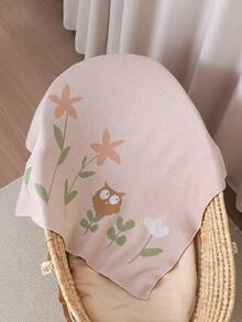 100% Cotton Knitted Blanket For Newborn Baby, Owl & Flower Pattern, Stroller Blanket, Baby Swaddle Wrap, Suitable For All Seasons - Pink - View 3