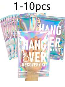 1-10pcs Hangover Recovery Kit Self-Care Gift Set, Pre-Printed Holographic Resealable Bags, Elegant Mini Gift Bags, Multiple Colors Available, Suitable For Wedding Favors, Party Favors, Small Gifts, Birthday, Gender Reveal, Halloween Candy, Birthday Hangover Kit, Back To School, Valentine's Day, Size 7"X5" - Multicolor - View 1