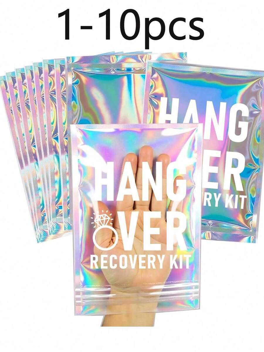 1-10pcs Hangover Recovery Kit Self-Care Gift Set, Pre-Printed Holographic Resealable Bags, Elegant Mini Gift Bags, Multiple Colors Available, Suitable For Wedding Favors, Party Favors, Small Gifts, Birthday, Gender Reveal, Halloween Candy, Birthday Hangover Kit, Back To School, Valentine's Day, Size 7"X5" - Multicolor - View 1