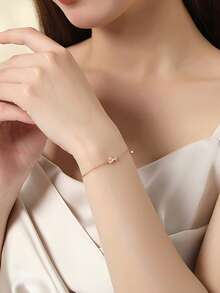 1 chiếc vòng tay mặt dây chuyền hình hoa hồng và trái tim bằng bạc Sterling S925, đính đá Cubic Zirconia, phong cách lãng mạn, sang trọng, dịu dàng, trang sức tinh tế dành cho quý cô, thiết kế thanh lịch, phụ kiện tinh xảo, quà tặng ngày Valentine. - Hoa hồng - Xem 5