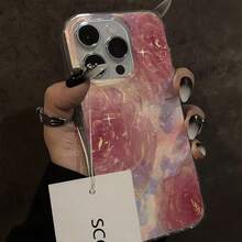 Refreshing Stained Glass Flower Pattern Feather Chiffon Lens Half-Covered Phone Case, Suitable For IPhone 17/16/15/14/13/12/11/XS/XR/X/7/8 Plus/Pro/Max/Mini - Creative Fashionable Minimalist Design Personalized Full-Coverage Anti-Fall Protective Case - Camlet - View 3