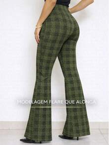 Women's Jacquard Flare Pants, High Waist, Shaping, Elegant, Unbranded, Premium - Dark Green - View 4
